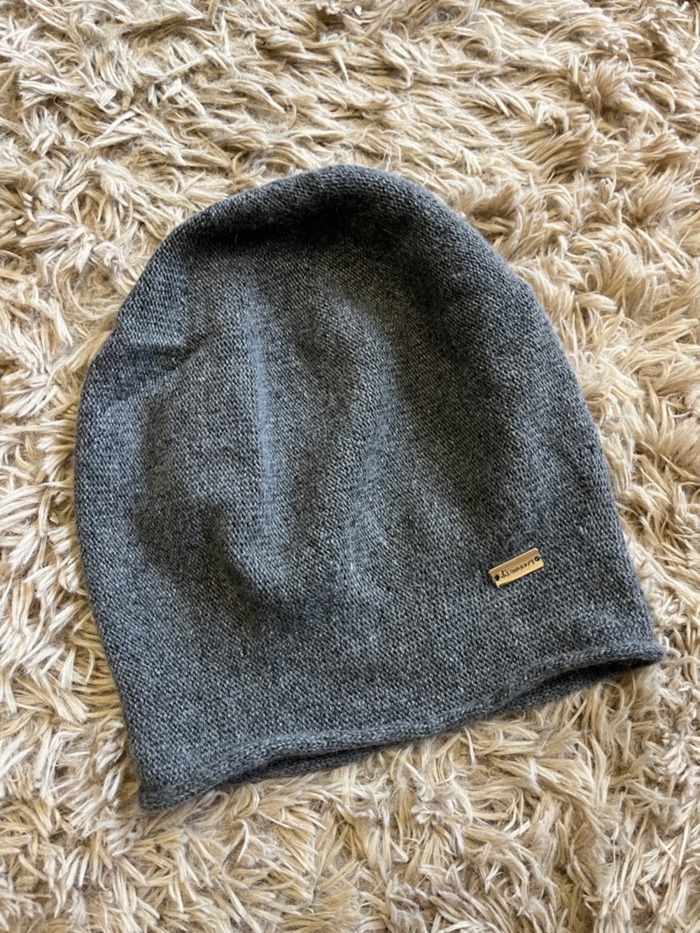 Jaxmonoy Slouchy Gray Cashmere Beanie
